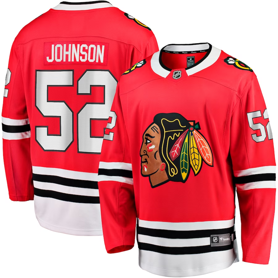 Men's Chicago Blackhawks Reese Johnson #52 Red Home Breakaway Jersey